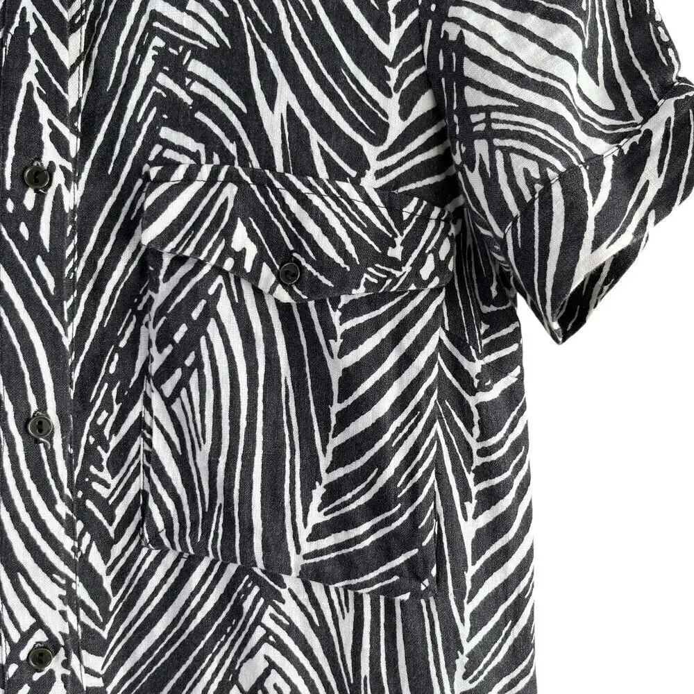 Zara 100% Linen Zebra Print Mini Shirt Dress Short Sleeves Black‎ White, Size XS